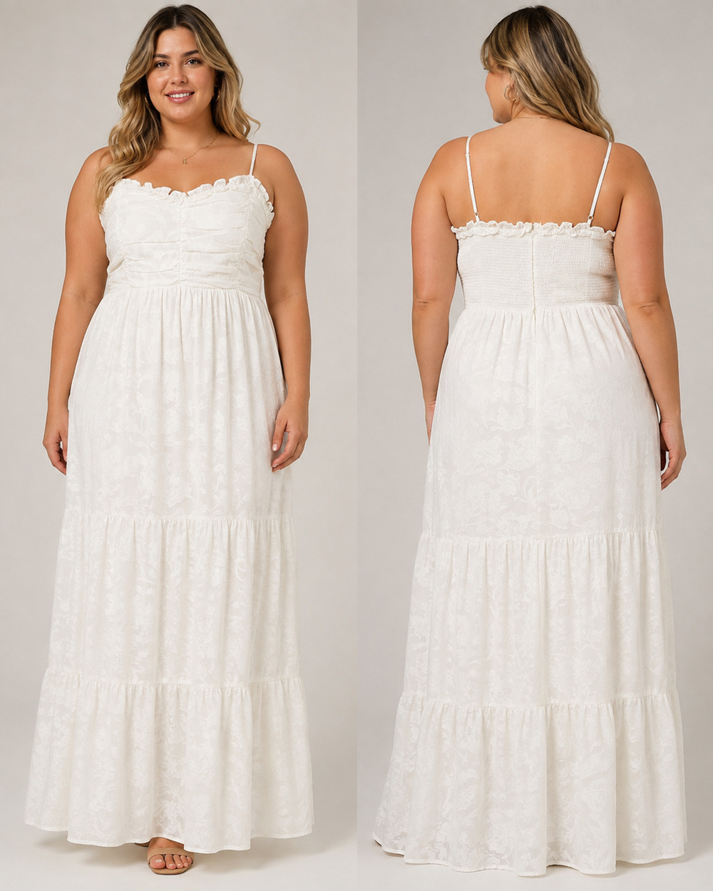 Altar'd State Hazel Ruched Front Maxi Dress XL NWT Ivory Floral Jacquard